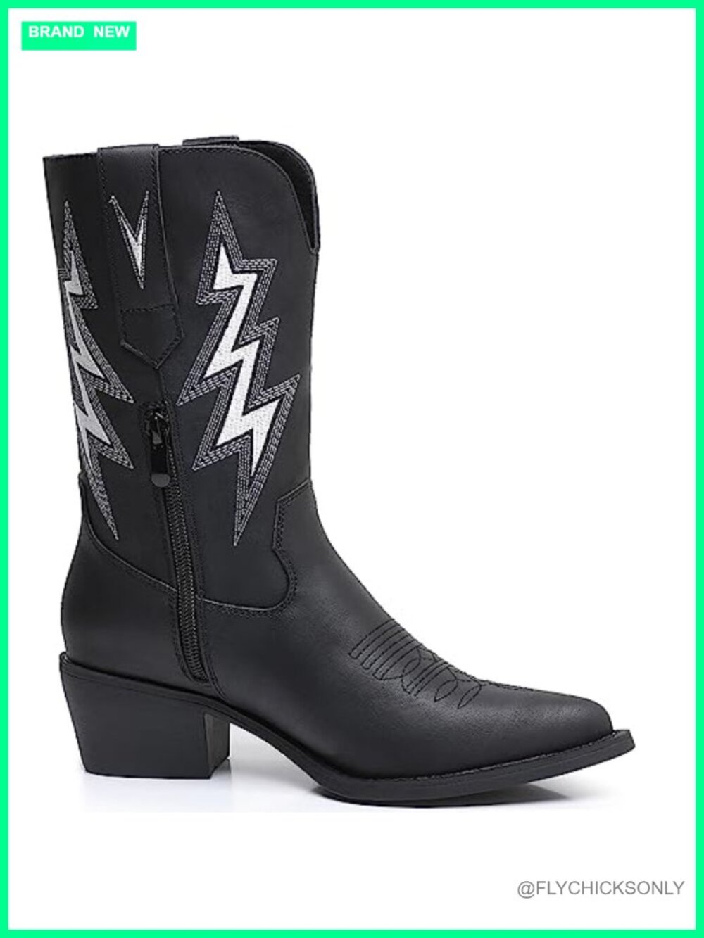 Faux Leather Cowgirl Boots Mid Calf Western Low Heel Zipper Women's - Picture 3 of 6